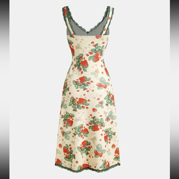 Strawberry Print Midi Dress Lace Trim Boutique New Various Size Available - Picture 2 of 7